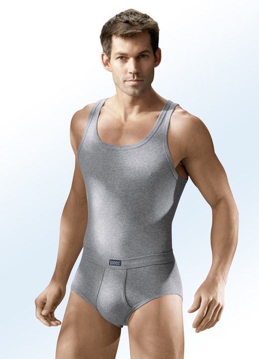 Unterhemden - Viererpack Sportjacken aus Feinripp, uni bunt, in Größe 005 bis 013, in Farbe 2X STEINGRAU MELIERT, 2X JEANSBLAU MELIERT Ansicht 4