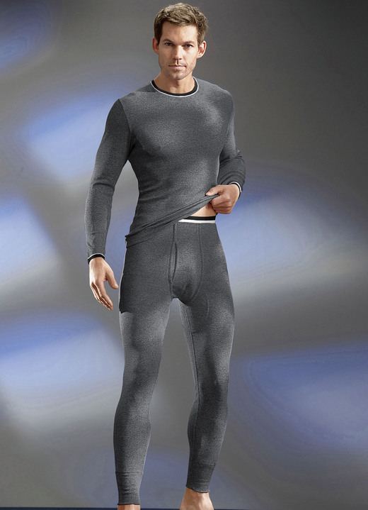 Unterhemden - Permatherm Zweierpack Schlupfjacken, langarm, Winterwäsche, in Größe 004 bis 009, in Farbe 1X JEANSBLAU MELIERT, 1X ANTHRAZIT MELIERT Ansicht 3