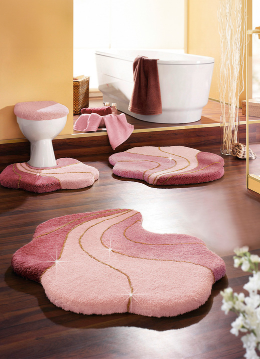 Badgarnituren - Barfußweiche Badgarnitur Gold-Glitzergarn Ansicht 3 Badgarnituren - Barfußweiche Badgarnitur Gold-Glitzergarn, in Größe 101 (Duschvorleger, 50/80 cm) bis 109 (WC-Deckelbezug mit Kordel, 47/50 cm), in Farbe BLAU Ansicht 3