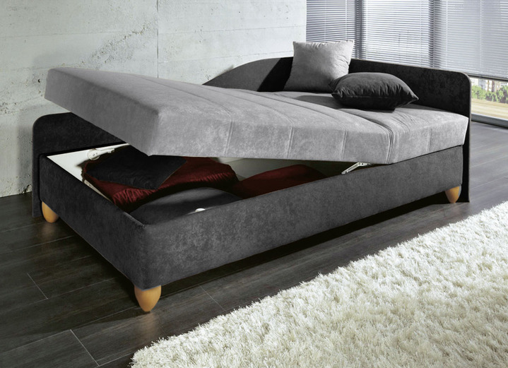 Gästebetten - Komfort-Studioliege auf massiven Holzfüßen, in Farbe SCHWARZ-ROT, in Ausführung ohne Kissen Ansicht 4