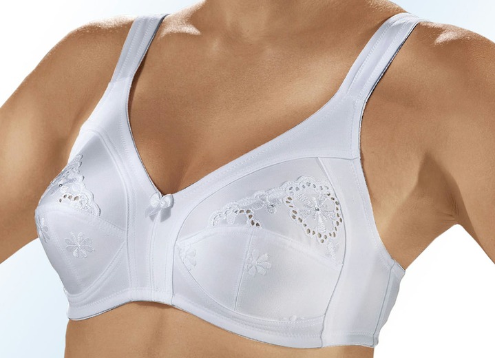 Soft-BH - Sassa Zweierpack BH mit Lochstickerei in den Obercups, in Größe 080 bis 120, in Cup E, in Farbe 1X PUDER, 1X WEISS Ansicht 1