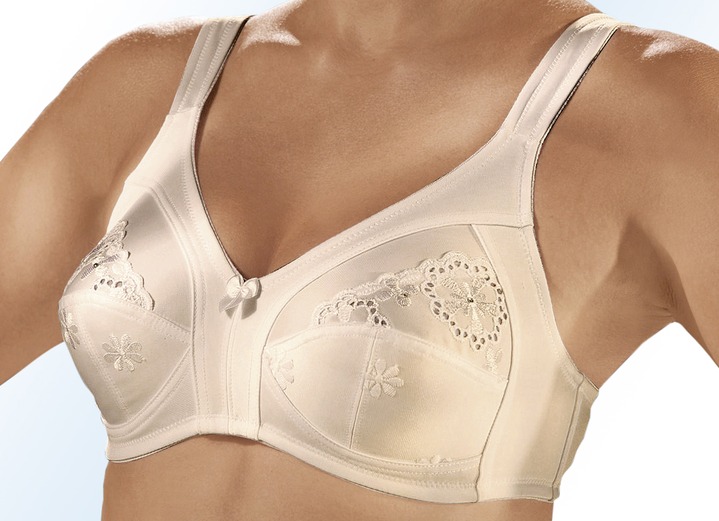 Soft-BH - Sassa Zweierpack BH mit Lochstickerei in den Obercups, in Größe 080 bis 120, in Cup E, in Farbe 1X PUDER, 1X WEISS Ansicht 2