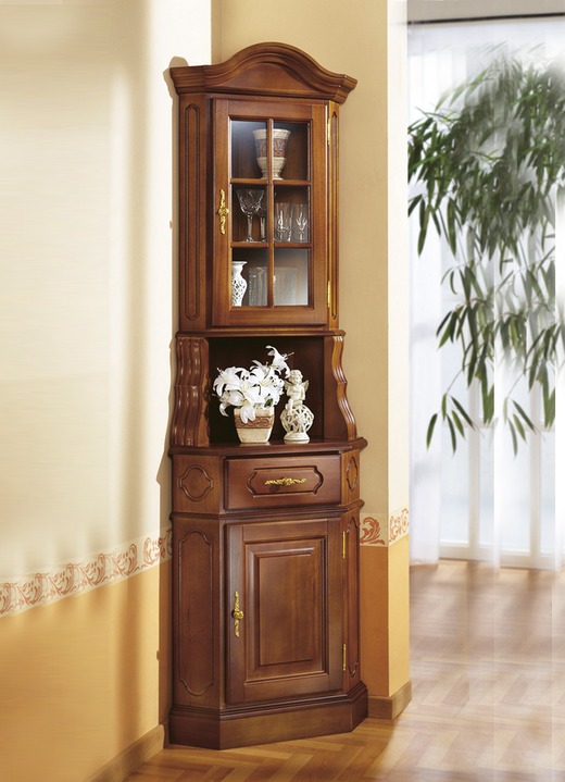 Stilmöbel - Eckvitrine mit eleganten, goldfarbenen Metallgriffen, in Farbe KIRSCHBAUM Ansicht 2