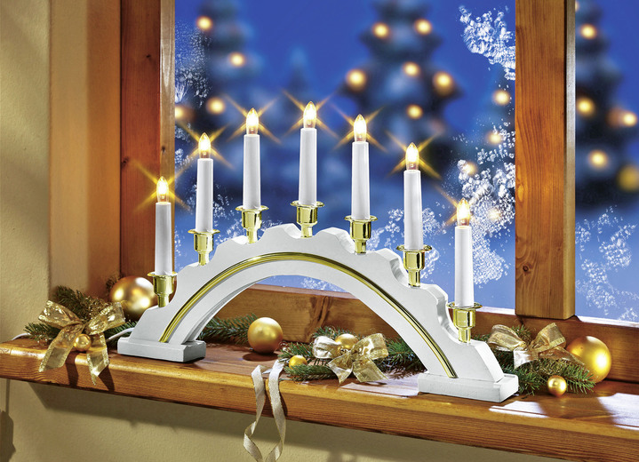 Weihnachtliche Dekorationen - Lichterbogen aus Holz, 7-flammig, in Farbe WEISS Ansicht 1