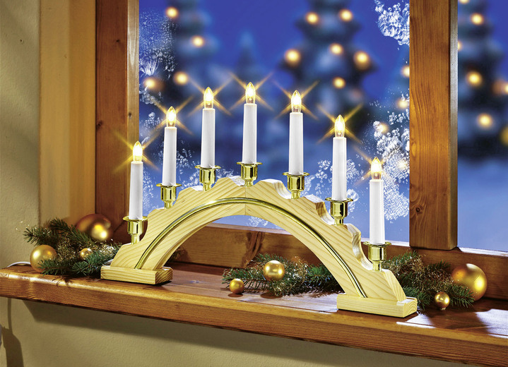 Weihnachtliche Dekorationen - Lichterbogen, 7-flammig aus Holz, in Farbe NATUR Ansicht 1