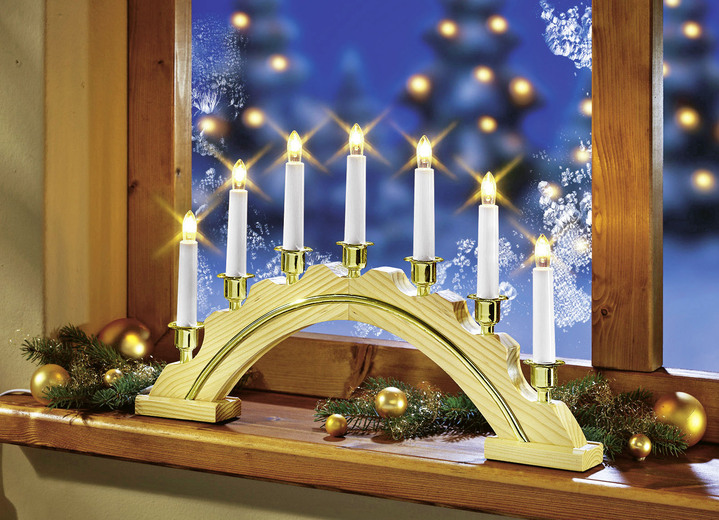 Weihnachtliche Dekorationen - Lichterbogen aus Holz, 7-flammig, in Farbe GOLD Ansicht 1