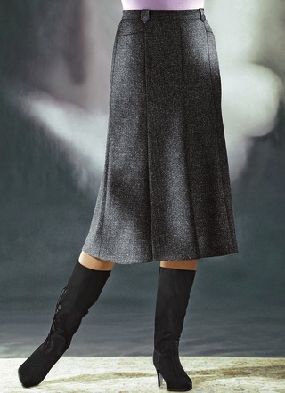 Uni - Bahnenrock  in Tweed mit Boucle-Effektgarn – Farbe ANTHRAZIT MEL. Uni - Bahnenrock  in Tweed mit Boucle-Effektgarn, in Größe 019 bis 058, in Farbe BROMBEER MEL.
