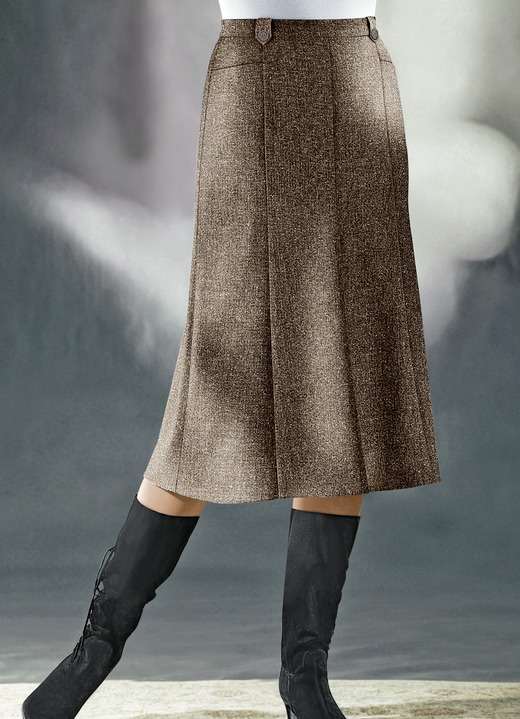 Uni - Bahnenrock  in Tweed mit Boucle-Effektgarn, in Größe 019 bis 058, in Farbe MOKKABRAUN MEL. Ansicht 3