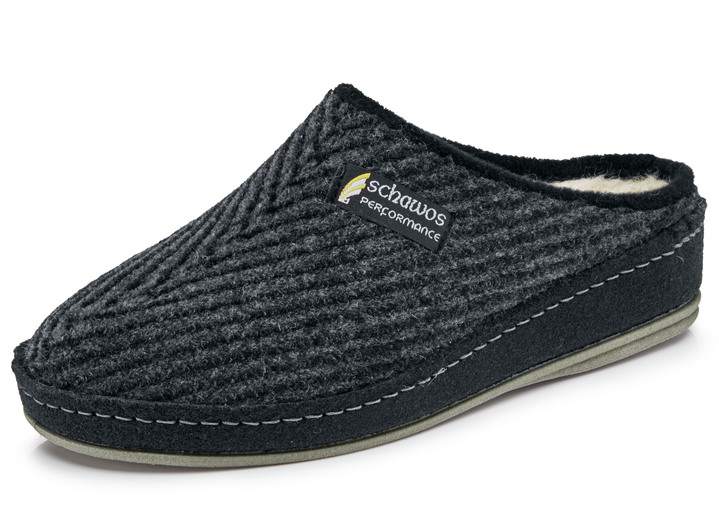 Hausschuhe - Gefütterte Herren-Hausschuhe, mit Schurwolle, in Größe 040 bis 046, in Farbe MOKKA Ansicht 2