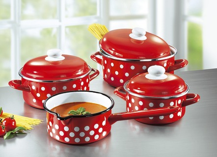 Emaille Kochtopf-Set, 7-teilig