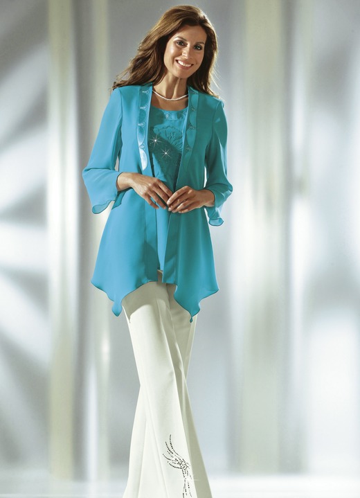 Hosen mit Knopf- und Reißverschluss - Hose mit schmückendem Strasszier-Motiv, in Größe 018 bis 092, in Farbe MARINE Ansicht 4