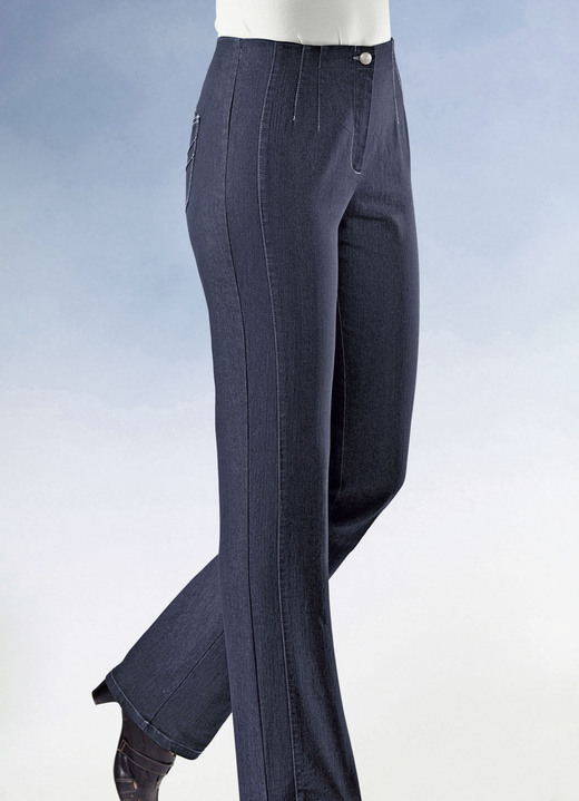 Hosen mit Knopf- und Reißverschluss - Jeans mit figurgünstiger Teilungsnaht , in Größe 019 bis 096, in Farbe DUNKELBLAU Ansicht 1