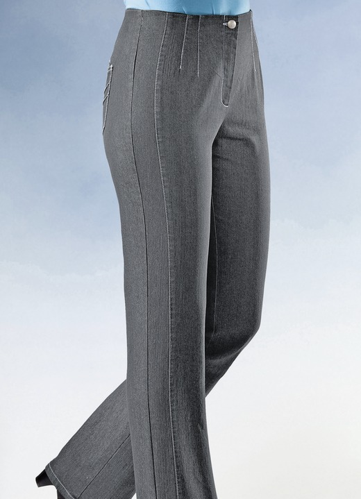 Jeans - Jeans mit angeschnittenem Bund, in Größe 019 bis 096, in Farbe MITTELGRAU Ansicht 1