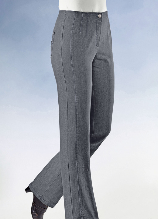 Hosen mit Knopf- und Reißverschluss - Jeans mit figurgünstiger Teilungsnaht , in Größe 019 bis 096, in Farbe MITTELGRAU Ansicht 1