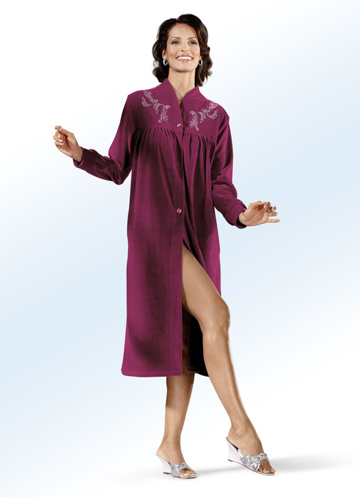 Hausmäntel - Hausmantel mit Stickerei- und Paillettenzier, in Größe 038 bis 054, in Farbe TÜRKIS Ansicht 4