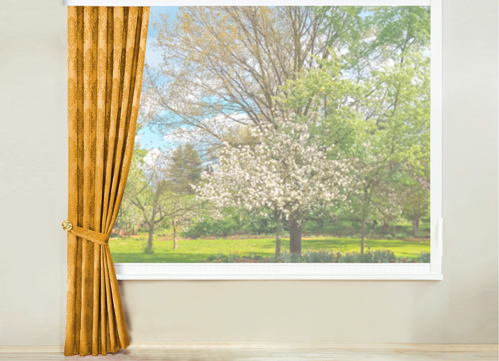 Klassisch - Jacquard-Übergardine mit Universalschienenband Ansicht 4 Klassisch - Jacquard-Übergardine mit Universalschienenband, in Größe 501 (H150xB115 cm) bis 899 (2er-Pack Raffhalter, ca. 60 cm lang), in Farbe ROSÉ Ansicht 4