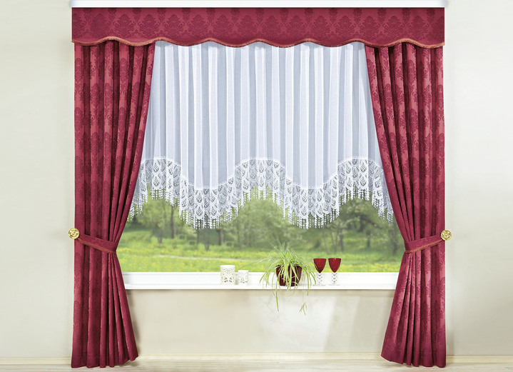 Klassisch - Jacquard-Übergardine mit Universalschienenband Ansicht 6 Klassisch - Jacquard-Übergardine mit Universalschienenband, in Größe 501 (H150xB115 cm) bis 899 (2er-Pack Raffhalter, ca. 60 cm lang), in Farbe ROSÉ Ansicht 6