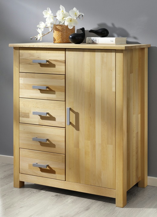 - Kommode mit massiven Kernbuche-Fronten, in Farbe KERNBUCHE, in Ausführung Hochkommode