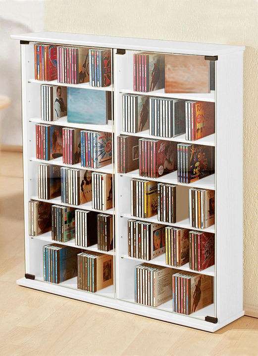 Klassische Möbel - Vitrinen mit ESG-Sicherheitsglas für 300 CDs, in Farbe WEISS Ansicht 1