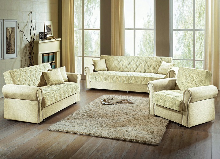 Klassische Möbel - 3-teilige Polstergruppe mit Bettkasten, in Farbe BORDEAUX, in Ausführung Dreisitzer und 2 Sessel Ansicht 3