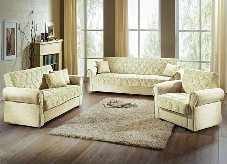 Klassische Möbel - 3-teilige Polstergruppe mit Bettkasten, in Farbe BORDEAUX, in Ausführung Dreisitzer und 2 Sessel