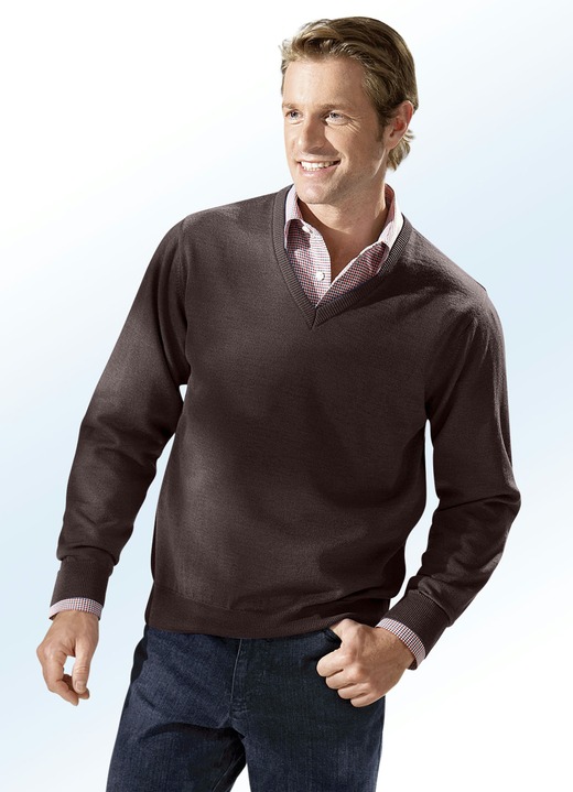 - Pullover in 2 Farben mit V-Ausschnitt, in Größe 046 bis 062, in Farbe BRAUN MELIERT