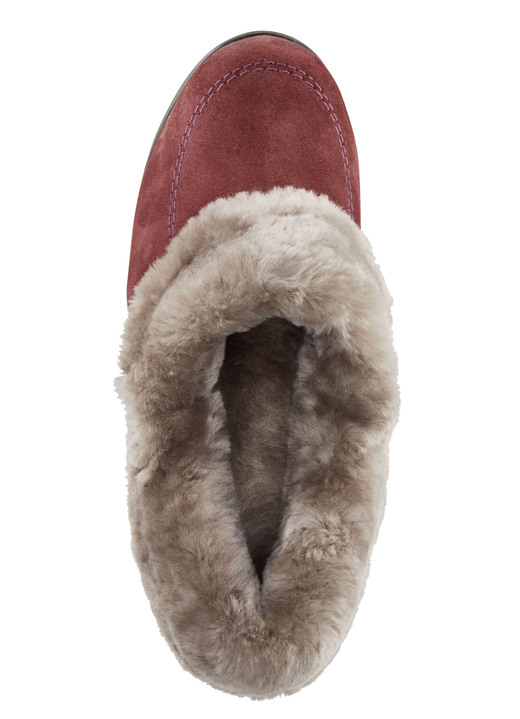 Hausschuhe - ELENA EDEN Hausschuh mit echtem Lammfellfutter, in Größe 036 bis 043, in Farbe BORDEAUX-TAUPE Ansicht 2