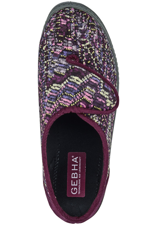 Hausschuhe - Klassische Damen-Hausschuhe, Weite H, mit Klettverschluss Ansicht 2 Hausschuhe - Klassische Damen-Hausschuhe, Weite H, mit Klettverschluss, in Größe 036 bis 042, in Farbe BORDEAUX-MULTICOLOR Ansicht 2