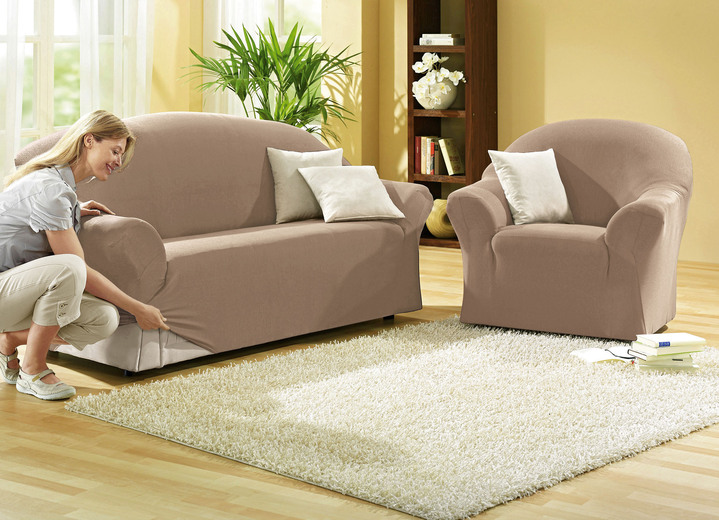 Sessel- & Sofaüberwürfe - Schützende Stretchbezüge für Sessel und Sofa, in Größe 101 (Sessel-Bezug) bis 108 (Hocker-Bezug), in Farbe NATUR Ansicht 18