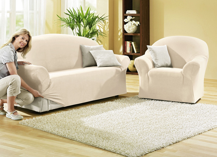 Sessel- & Sofaüberwürfe - Schützende Stretchbezüge für Sessel und Sofa, in Größe 101 (Sessel-Bezug) bis 108 (Hocker-Bezug), in Farbe NATUR Ansicht 1
