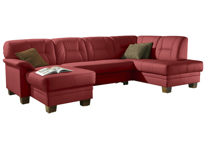Wohnen - Polstermöbel auf robusten, echten Holzfüßen, in Farbe ROT, in Ausführung Wohnlandschaft mit Relaxfunktion, 156x296x168 cm Ansicht 1