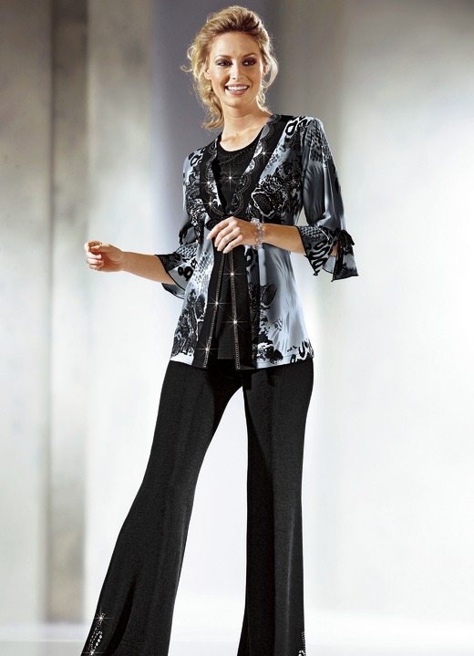 Hosen in Schlupfform - Hose mit Metallplättchen-und Strasszier, in Größe 020 bis 060, in Farbe NACHTBLAU Ansicht 3