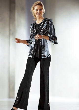 Anlassblusen - Topmodische Tunika in 2-in-1-Optik, in Größe 038 bis 054, in Farbe GRAU-SCHWARZ – Farbe GRAU-SCHWARZ – Ansicht 