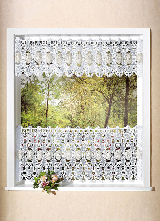 Plauener Spitze - Bezaubernde Kurzgardine mit Stangendurchzug, in Größe 662 (H30xB125 cm) bis 858 (H65xB200 cm), in Farbe WEISS UNI Ansicht 4