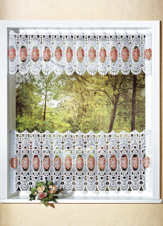 Plauener Spitze - Bezaubernde Kurzgardine mit Stangendurchzug, in Größe 662 (H30xB125 cm) bis 858 (H65xB200 cm), in Farbe WEISS UNI Ansicht 2