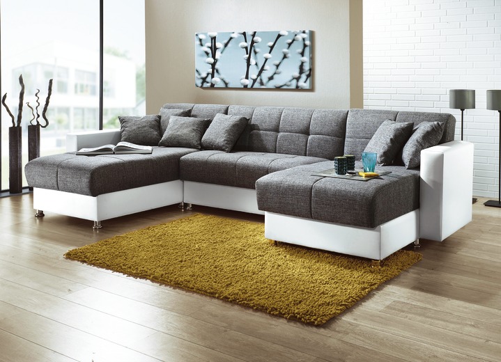 Moderne Möbel - Polstermöbel mit Bettfunktion, in Farbe WEISS-GRAU, in Ausführung Wohnlandschaft Ansicht 1