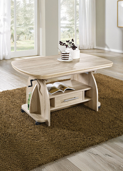 Klassische Möbel - Couchtisch mit Schublade, in Farbe WILDEICHE, in Ausführung Feste Platte Ansicht 2