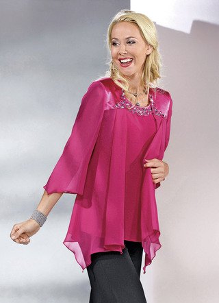 2-teiliges Blusen-Set mit glänzendem Satin-Besatz