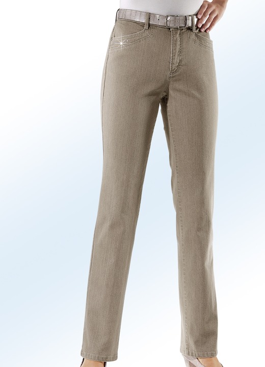 Jeans - Komfortjeans verziert mit Strasssteinen in 6 Farben, in Größe 018 bis 054, in Farbe SAND Ansicht 1