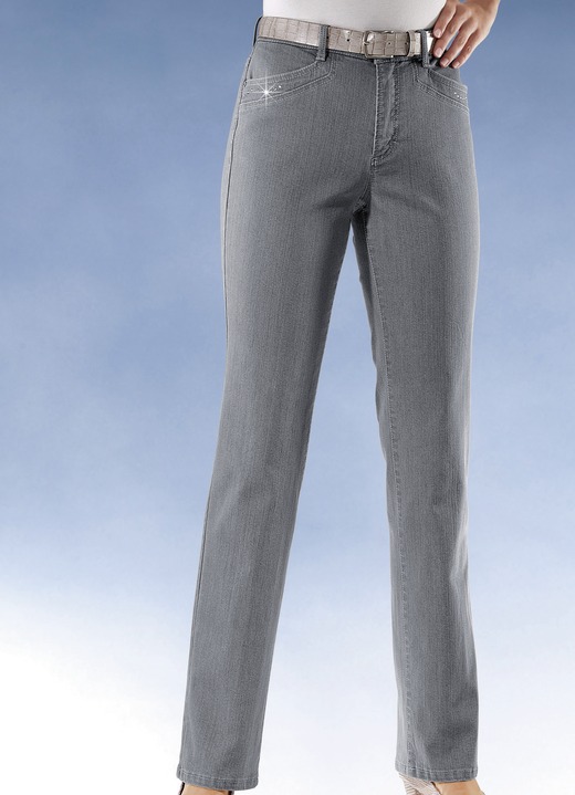 Jeans - Komfortjeans verziert mit Strasssteinen in 6 Farben Ansicht 4 Jeans - Komfortjeans verziert mit Strasssteinen in 6 Farben, in Größe 018 bis 054, in Farbe CAMEL Ansicht 4