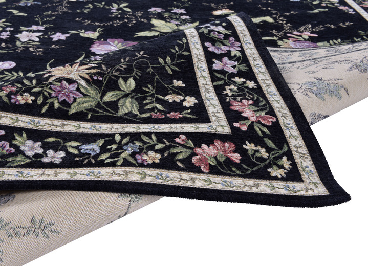 Klassisch - Gewebte Brücken und Teppiche, in Größe 103 (Brücke, 60x 90 cm) bis 309 (Bettumrandung:  2 Vorlegern, je 60x90 cm und 1 Läufer, 70x220 cm), in Farbe SCHWARZ Ansicht 2
