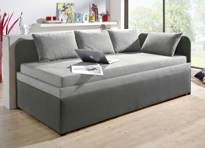 Schlafsofas - Studioliege mit beidseitig montierbarer Kopf- und Seitenblende, in Farbe SCHWARZ-ROT, in Ausführung ohne Kissen Ansicht 4