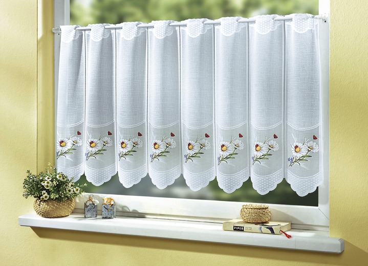 Kurzgardinen - Kurzstore mit hübschen Margeriten-Motiven, in Größe 788 (H45xB 98 cm) bis 858 (H60xB155 cm), in Farbe WEISS Ansicht 2