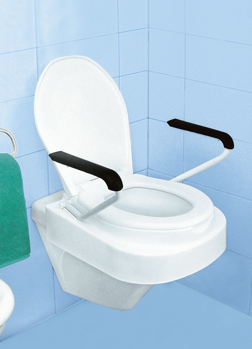 Badhilfen - Toilettensitzerhöher mit Armlehnen und Deckel, in Farbe WEISS