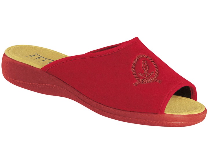 Hausschuhe - Bequeme und trendige Stretch-Pantolette, in Größe 036 bis 042, in Farbe BLAU Ansicht 6