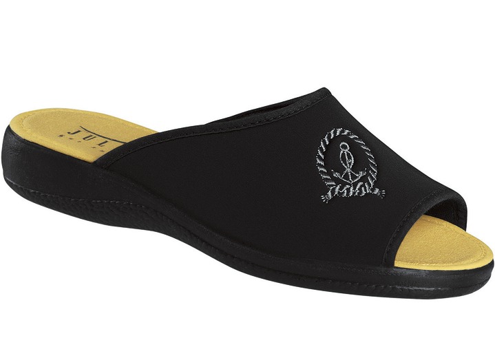 Hausschuhe - Bequeme und trendige Stretch-Pantolette, in Größe 036 bis 042, in Farbe BLAU Ansicht 5