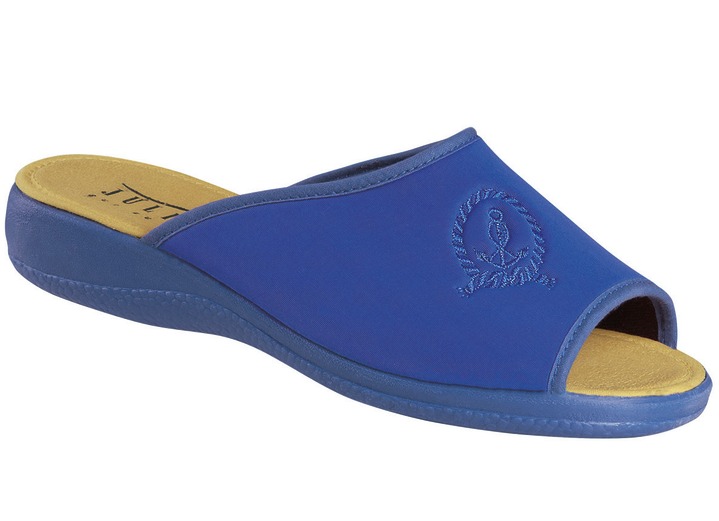 Hausschuhe - Bequeme und trendige Stretch-Pantolette, in Größe 036 bis 042, in Farbe SCHWARZ Ansicht 4