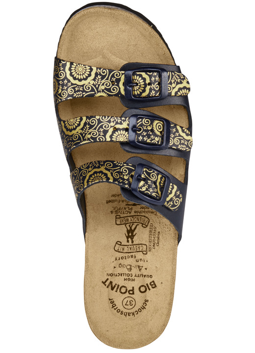 Sandaletten & Pantoletten - Klassische Damen-Pantoletten, mit verstellbaren Spangen, in Größe 036 bis 042, in Farbe MARINE-GOLD Ansicht 2