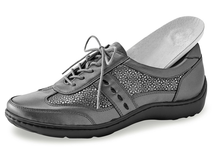 Slipper & Schnürschuhe - Waldläufer, bequeme Damen-Schnürschuhe, Weite H, mit herausnehmbarem Fußbett Ansicht 2 Slipper & Schnürschuhe - Waldläufer, bequeme Damen-Schnürschuhe, Weite H, mit herausnehmbarem Fußbett, in Größe 4 bis 8 1/2, in Farbe ALTSILBER Ansicht 2