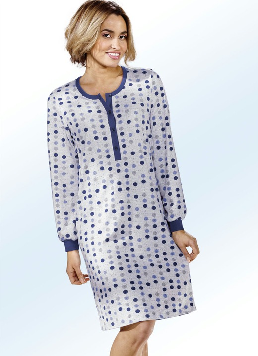 Langarm - Zweierpack Nachthemden, Langarm mit Knopfleiste und Bündchen, in Größe 036 bis 058, in Farbe MARINE/TÜRKIS Ansicht 3